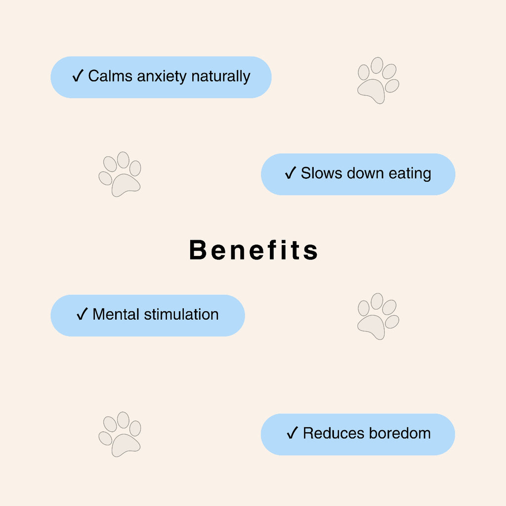 DogEase lick toy benefits - calms anxiety, slows eating, mental stimulation, reduces boredom
