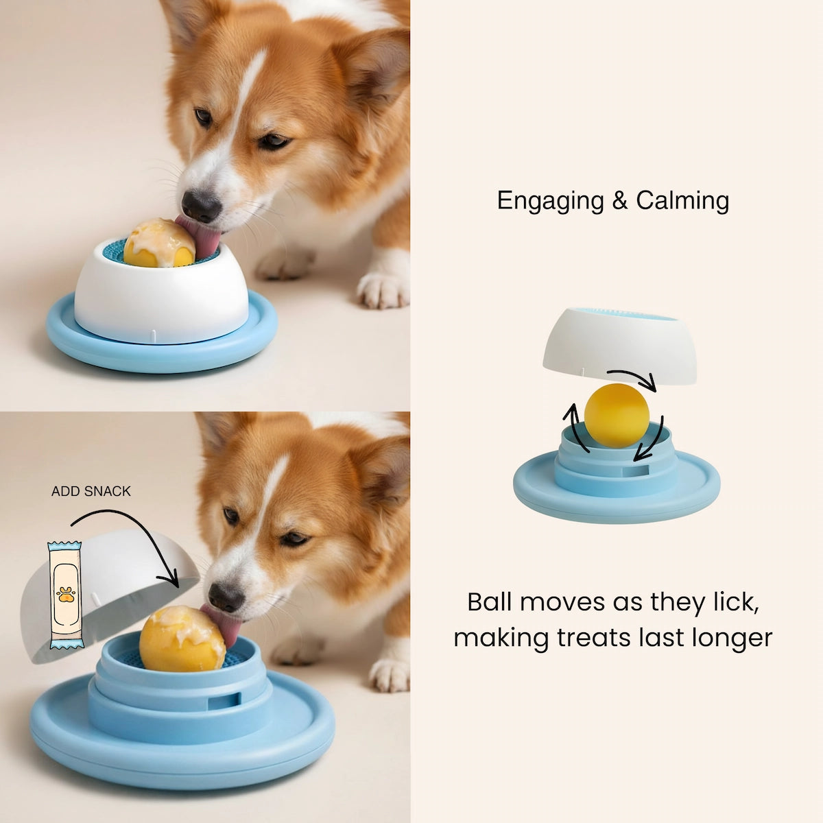 How DogEase lick toy works - rolling ball design keeps dogs calm and engaged
