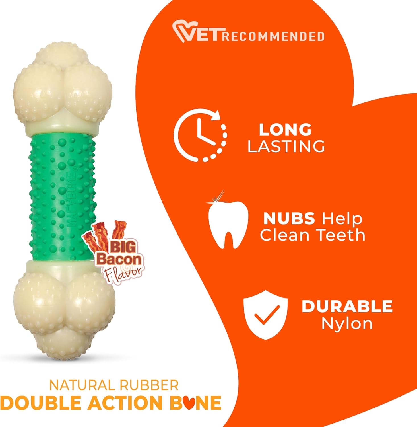 Ultimate Power Chew Double Action Bone Toy for Aggressive Chewers - Irresistible Bacon Flavor for X-Large Dogs 50+ lbs